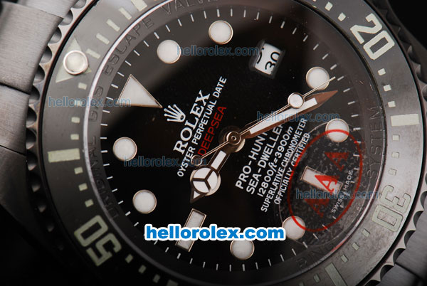 Rolex Sea-Dweller Pro-Hunter Automatic Movement PVD Case with Black Dial-White Markers and Ceramic Bezel-PVD Strap - Click Image to Close